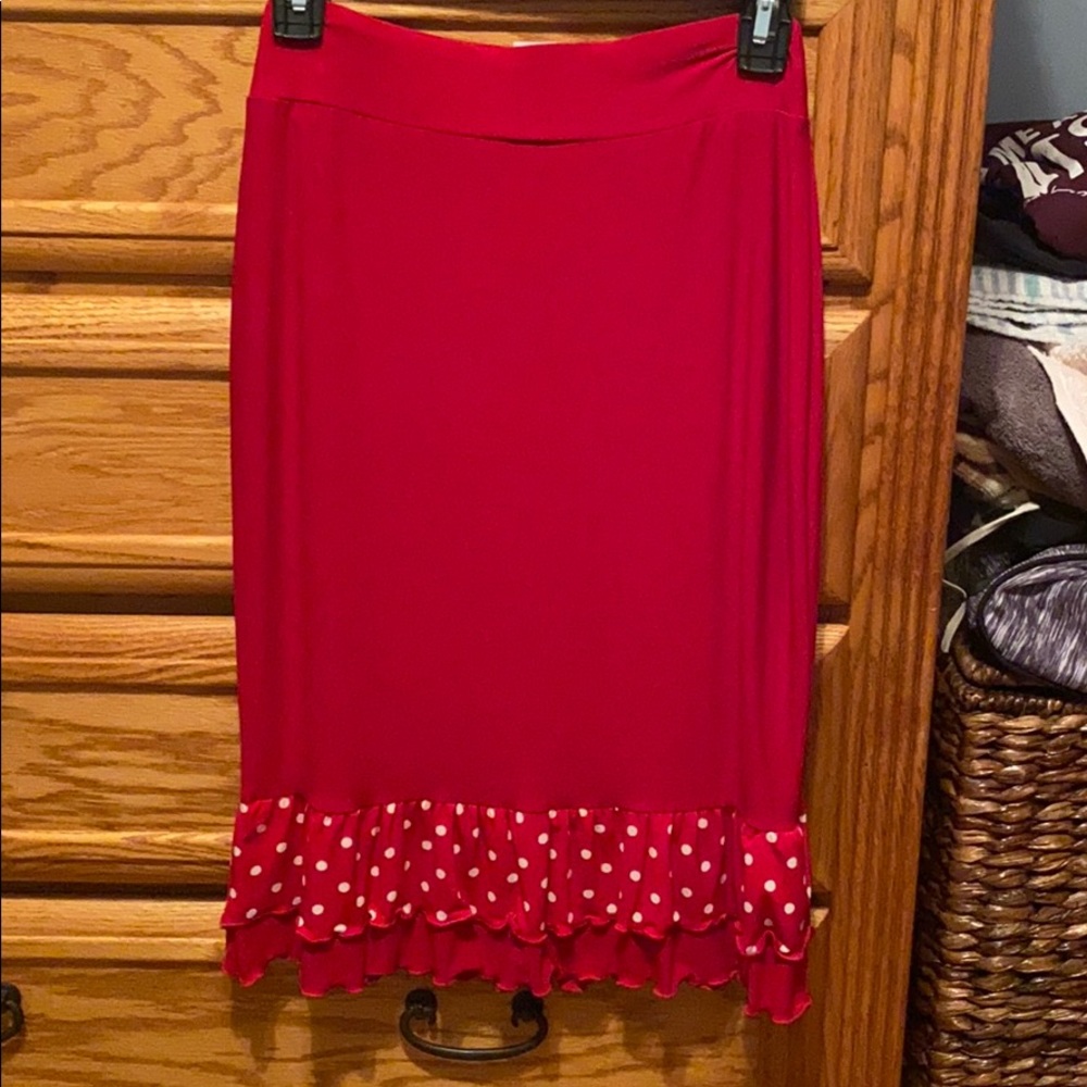 Sz S red skirt with ruffles & polka dots on bottom